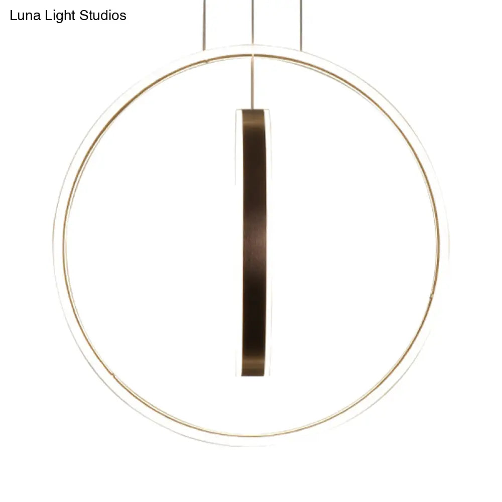 Minimalist Led Acrylic Chandelier Pendant - 23.5/31.5 Diameter Rings Brown Ceiling Light In