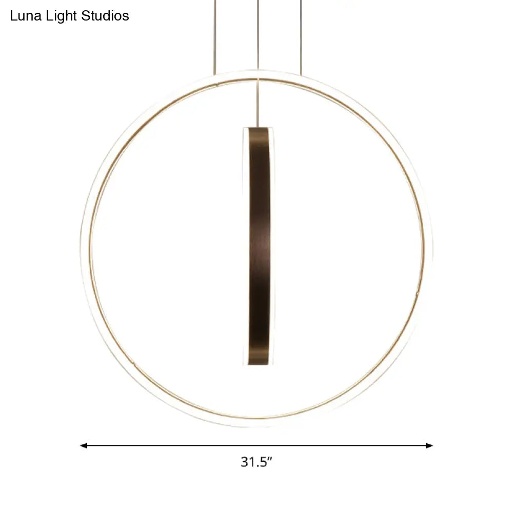 Minimalist Led Acrylic Chandelier Pendant - 23.5/31.5 Diameter Rings Brown Ceiling Light In