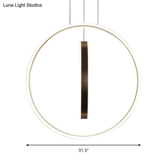 Minimalist Led Acrylic Chandelier Pendant - 23.5/31.5 Diameter Rings Brown Ceiling Light In