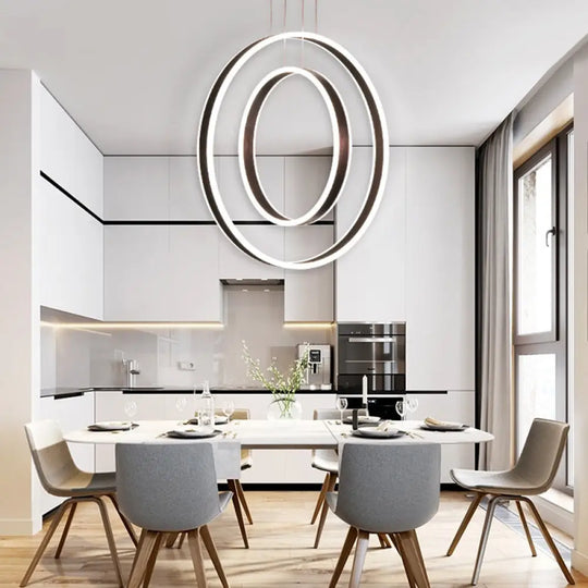 Minimalist Led Acrylic Chandelier Pendant - 23.5/31.5 Diameter Rings Brown Ceiling Light In