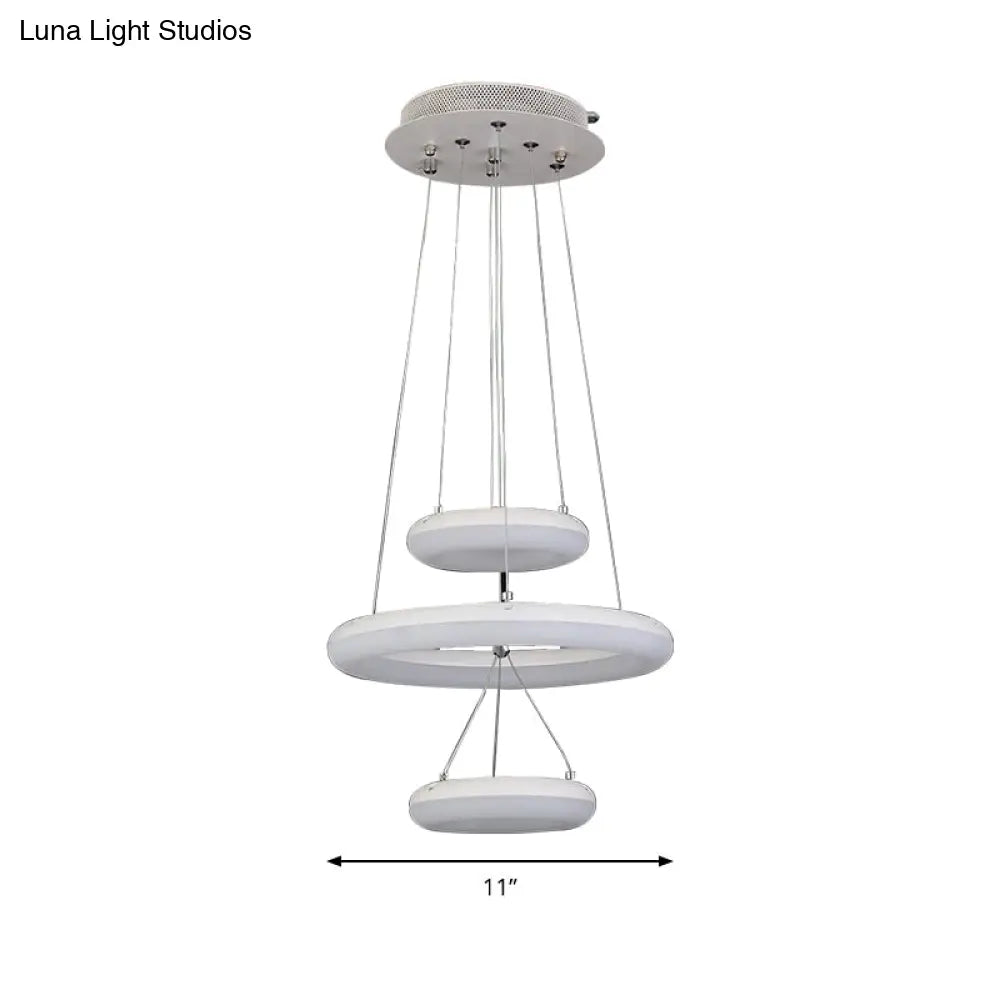 Minimalist Led Acrylic Chandelier With White Suspension Pendant - 3 Lights