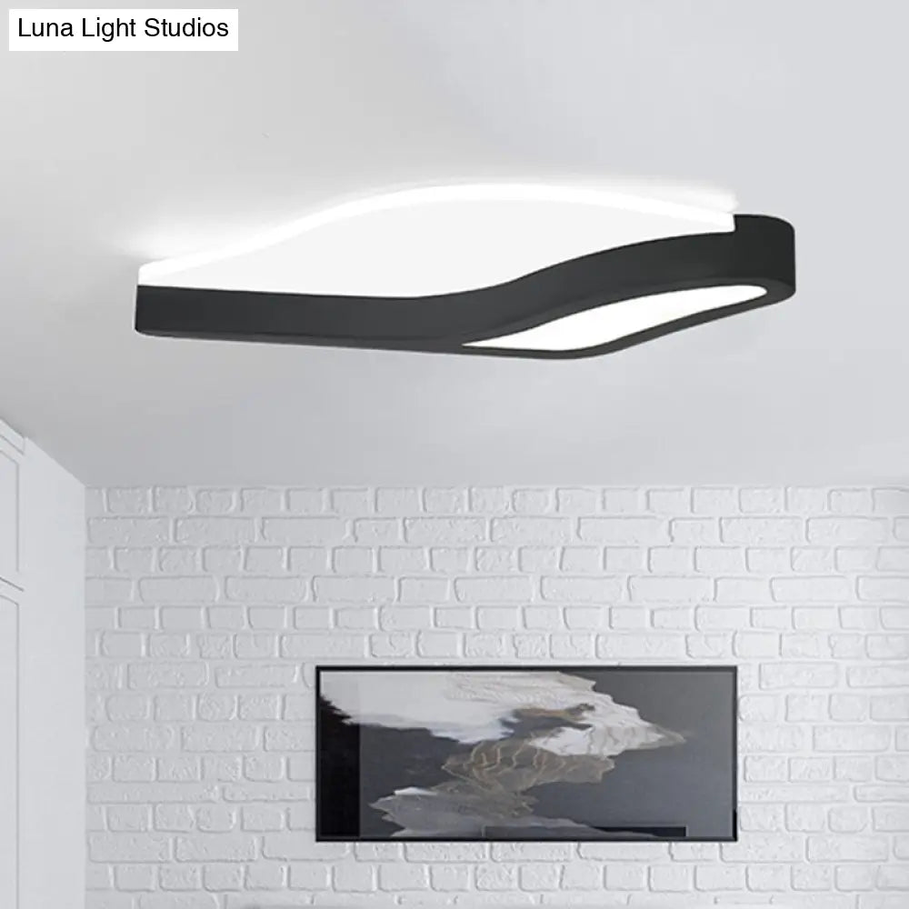 Minimalist Led Acrylic Flush Mount Light In Black Wave Design Warm/White - Close To Ceiling Lamp