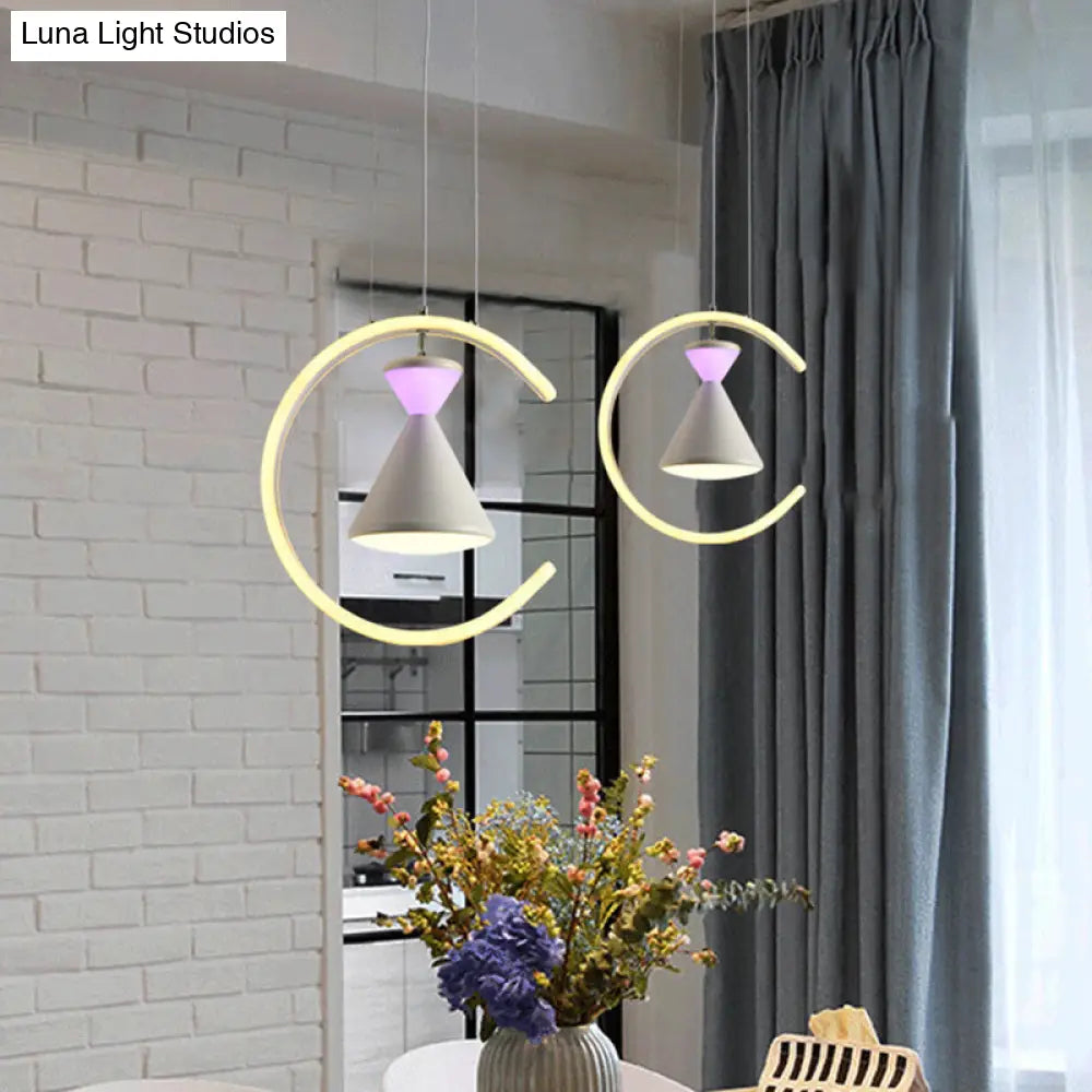 Minimalist Led Acrylic Hanging Light Kit: White Finish Hourglass And Ring Pendant - Perfect For