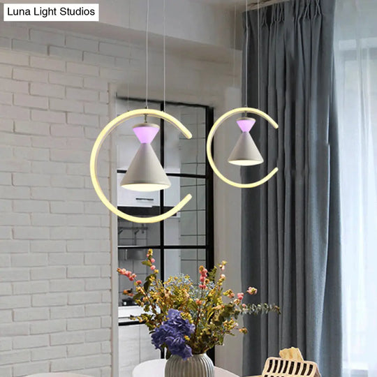 Minimalist Led Acrylic Hanging Light Kit: White Finish Hourglass And Ring Pendant - Perfect For