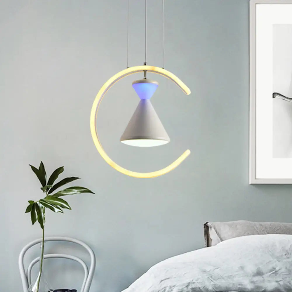 Minimalist Led Acrylic Hanging Light Kit: White Finish Hourglass And Ring Pendant - Perfect For