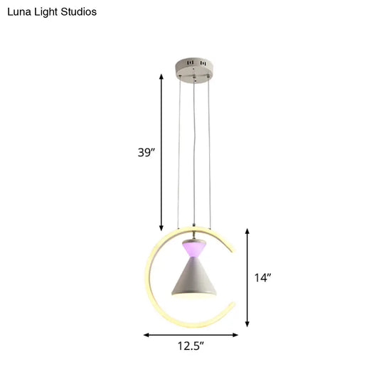 Minimalist Led Acrylic Hanging Light Kit: White Finish Hourglass And Ring Pendant - Perfect For