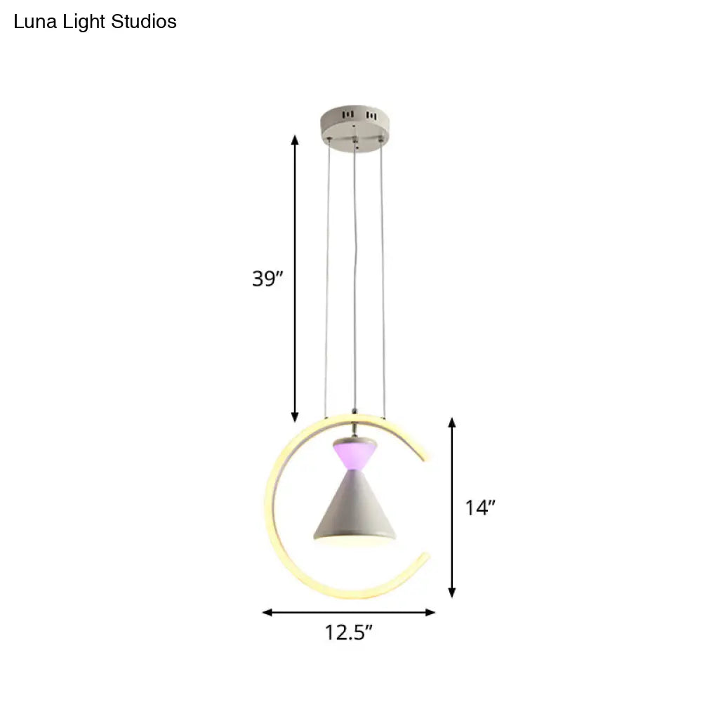 Minimalist Led Acrylic Hanging Light Kit With White Finish: Hourglass Ring Pendant For Table