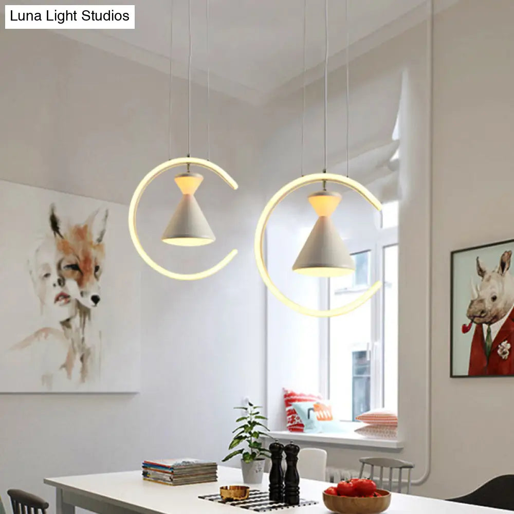 Minimalist Led Acrylic Hanging Light Kit: White Finish Hourglass And Ring Pendant - Perfect For