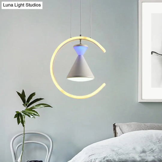 Minimalist Led Acrylic Hanging Light Kit With White Finish: Hourglass Ring Pendant For Table