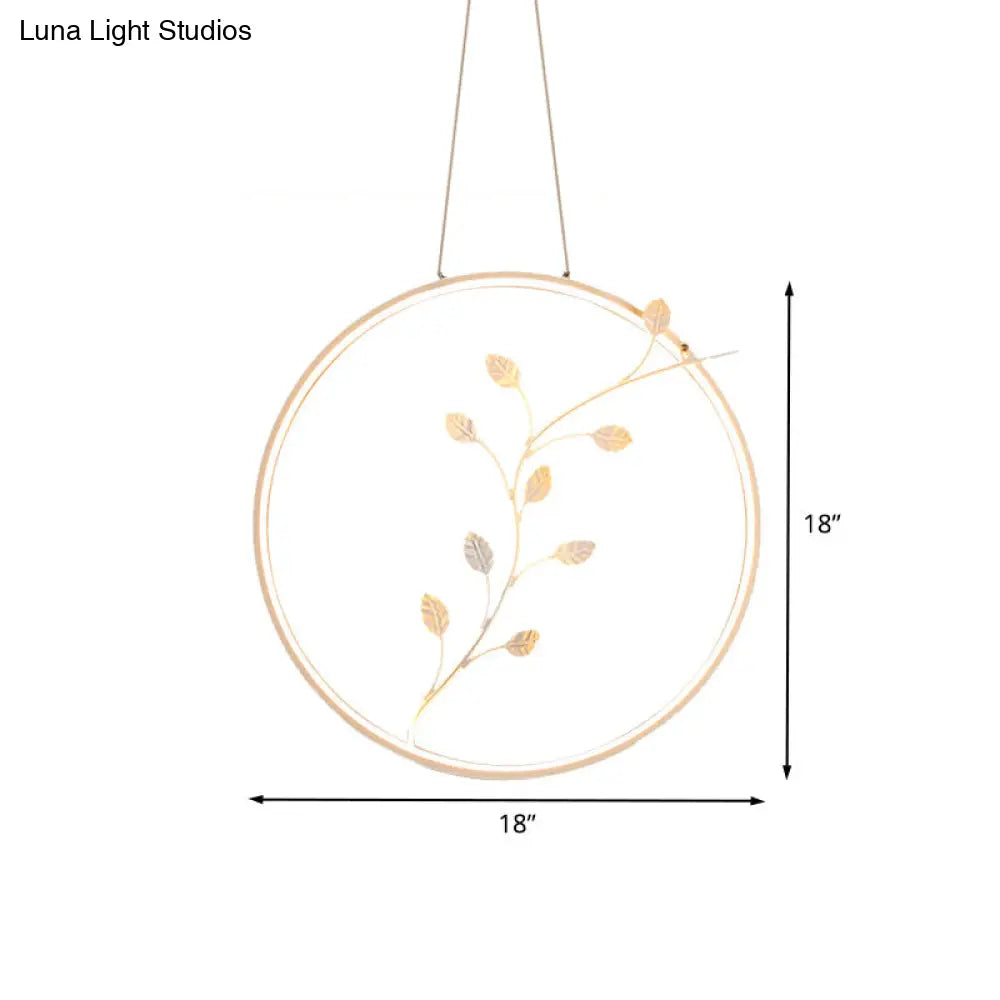 Minimalist Led Ring Acrylic Hanging Light With Branch Deco - Warm/White Suspension Lamp