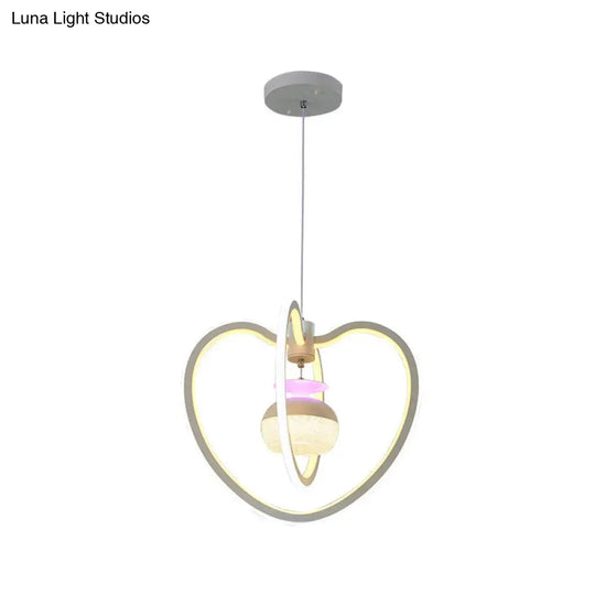 Minimalist Led Hanging Lamp With Acrylic Loving Heart Frame Pendant And Jar Inside - White