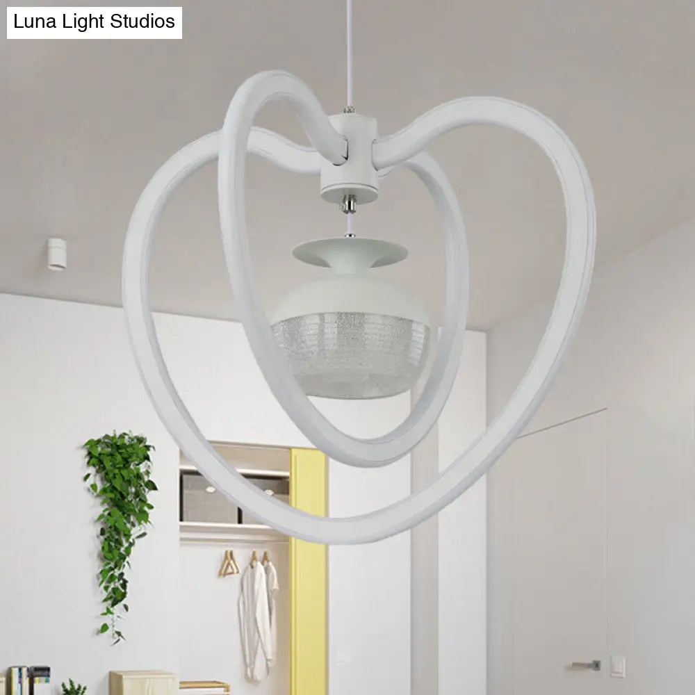 Minimalist Led Hanging Lamp With Acrylic Loving Heart Frame Pendant And Jar Inside - White