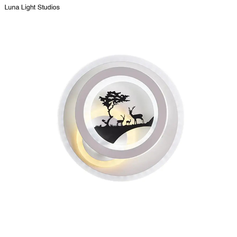 Minimalist Led Acrylic Sconce Light Fixture With Tree And Elk Design For Bedroom Lighting