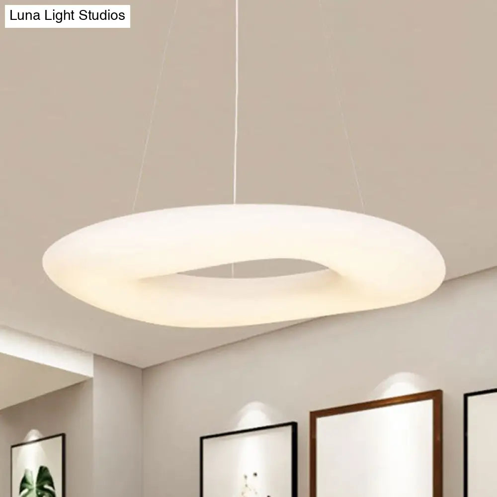 Minimalist Led Acrylic Suspension Lamp For Dining Room - White Loop Hanging Light Fixture