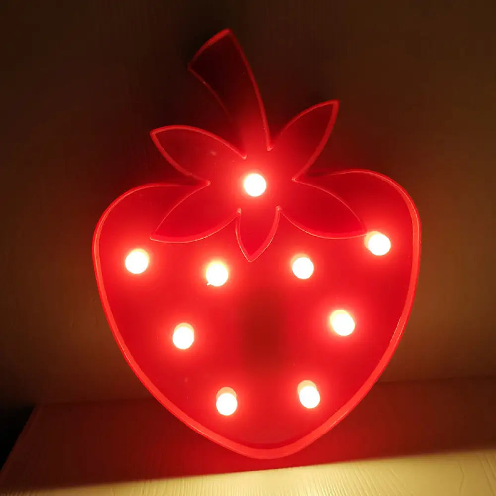 Minimalist Led Baby Room Night Light - Fruit And Animal-Themed Plastic Nightstand Lighting Red