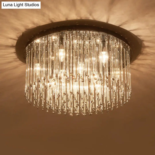 Minimalist Led Bedroom Ceiling Flushmount Lighting With Crystal Drum Shade - 19.5/23.5 W Chrome