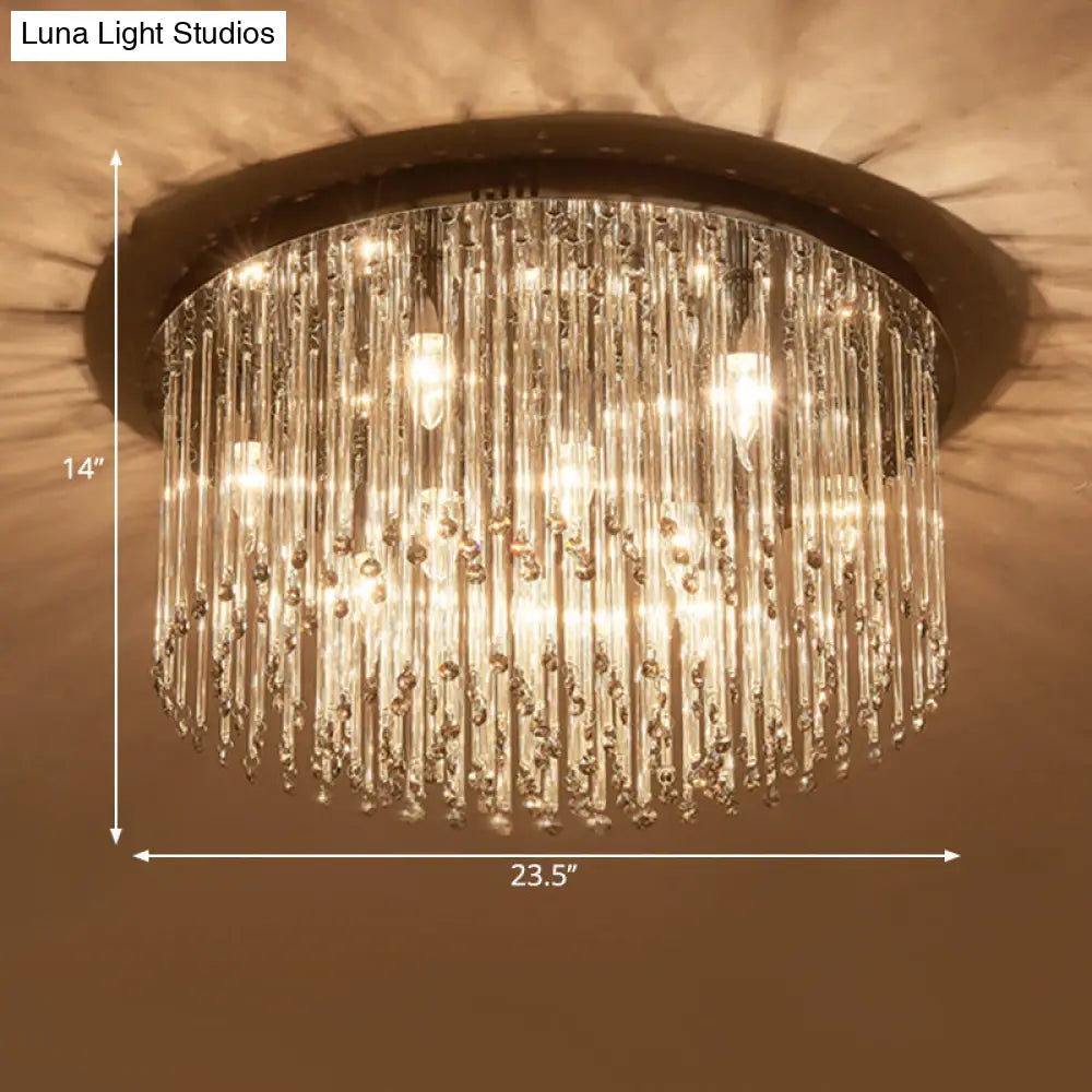 Minimalist Led Bedroom Ceiling Flushmount Lighting With Crystal Drum Shade - 19.5/23.5 W Chrome