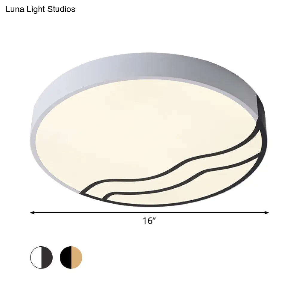 Minimalist Led Bedroom Ceiling Lamp In White/Gold And Black 16/14 Diameter