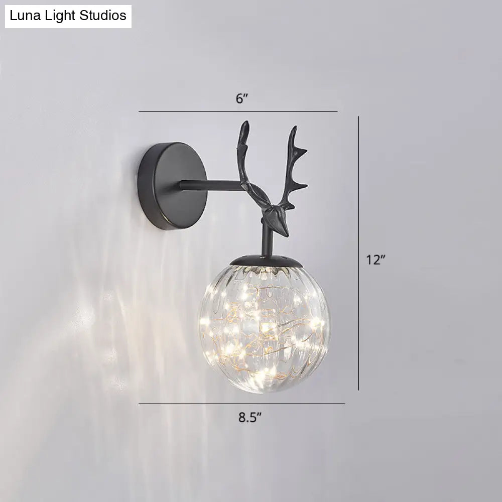 Minimalist Led Bedroom Sconce With Antler And Glass Design - Wall Mount Lamp Starry String