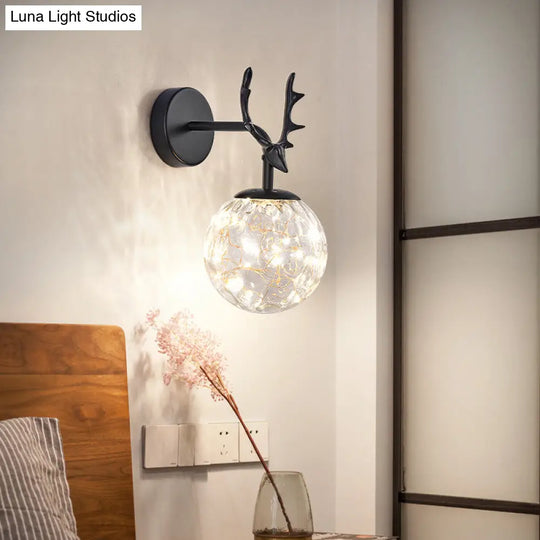 Minimalist Led Bedroom Sconce With Antler And Glass Design - Wall Mount Lamp Starry String