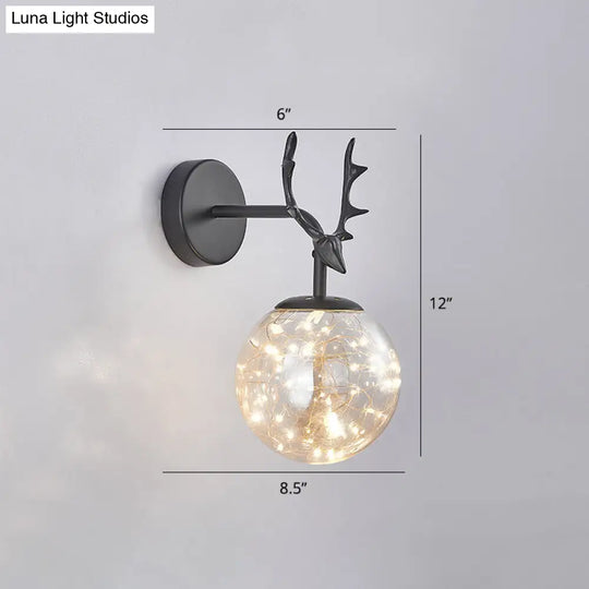 Minimalist Led Bedroom Sconce With Antler And Glass Design - Wall Mount Lamp Starry String