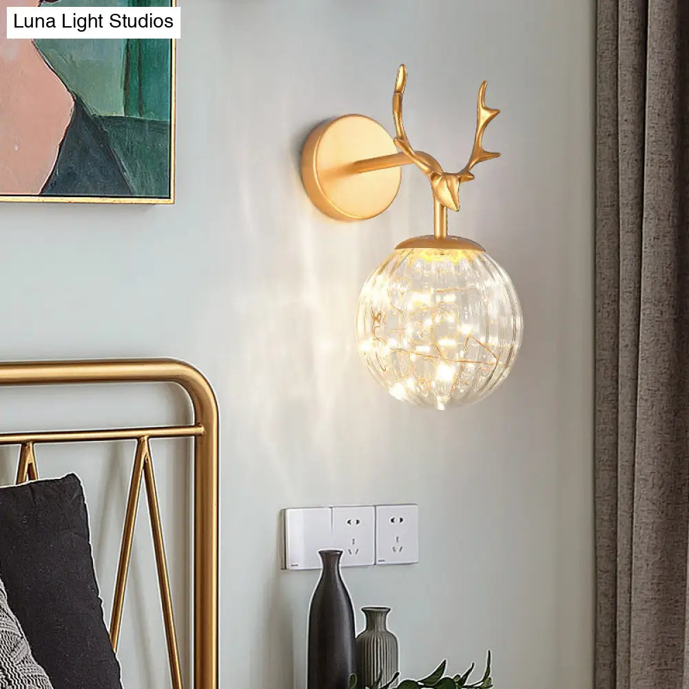 Minimalist Led Bedroom Sconce With Antler And Glass Design - Wall Mount Lamp Starry String