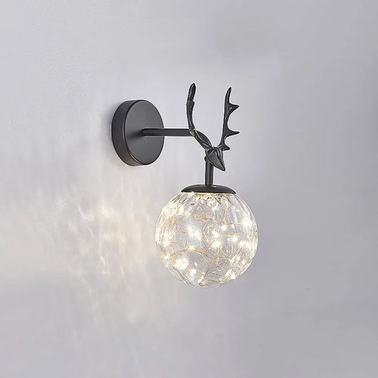 Minimalist Led Bedroom Sconce With Antler And Glass Design - Wall Mount Lamp Starry String Black /