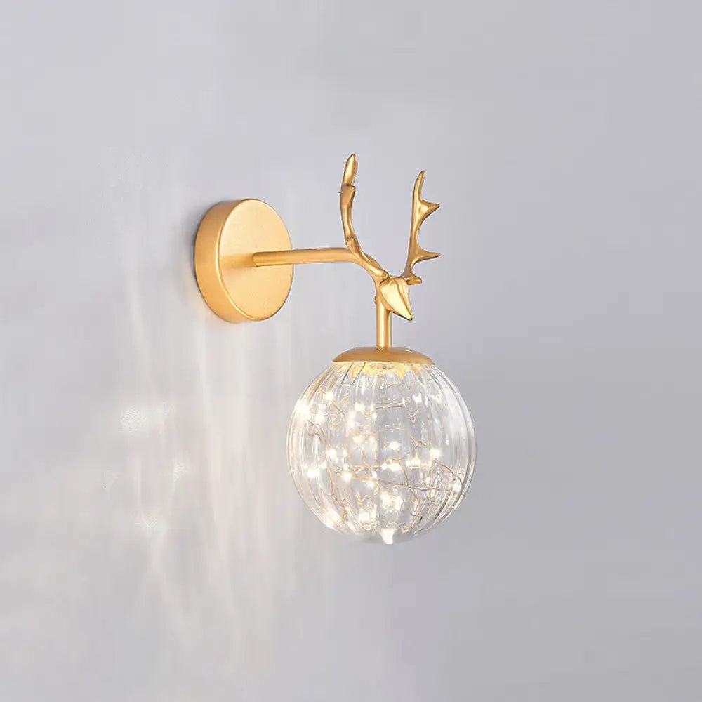 Minimalist Led Bedroom Sconce With Antler And Glass Design - Wall Mount Lamp Starry String Gold /