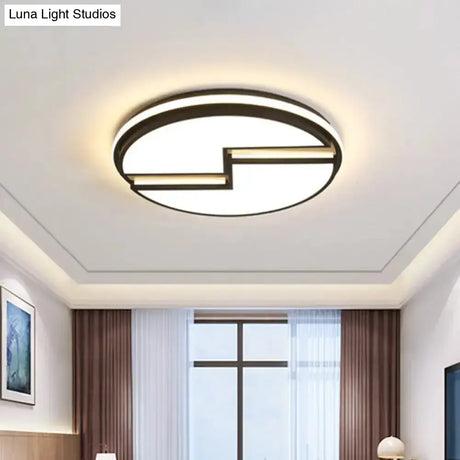 Minimalist Led Black Ceiling Light Acrylic Round Cracked Flush Mount Lamp (White/3 Color Light) For