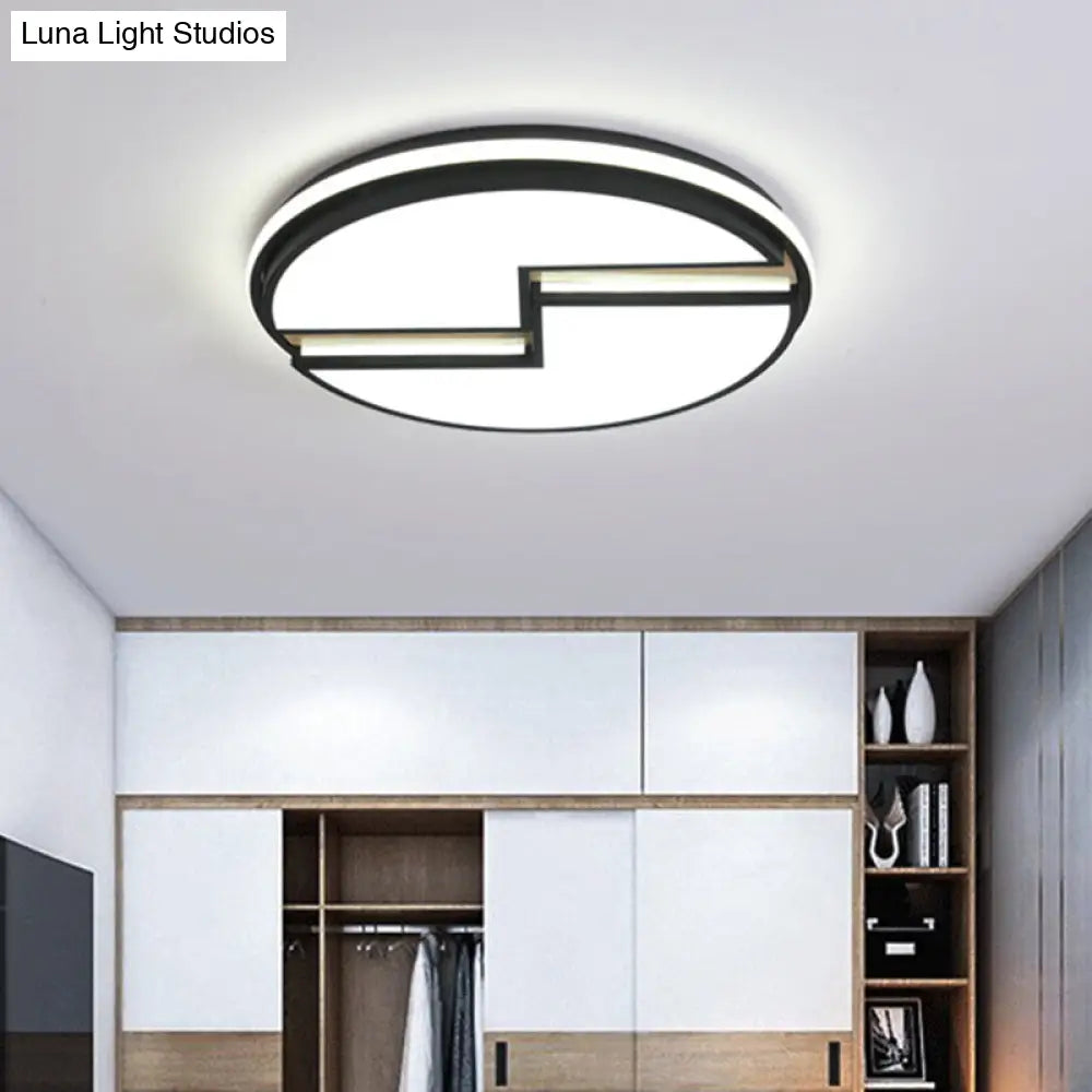 Minimalist Led Black Ceiling Light Acrylic Round Cracked Flush Mount Lamp (White/3 Color Light) For