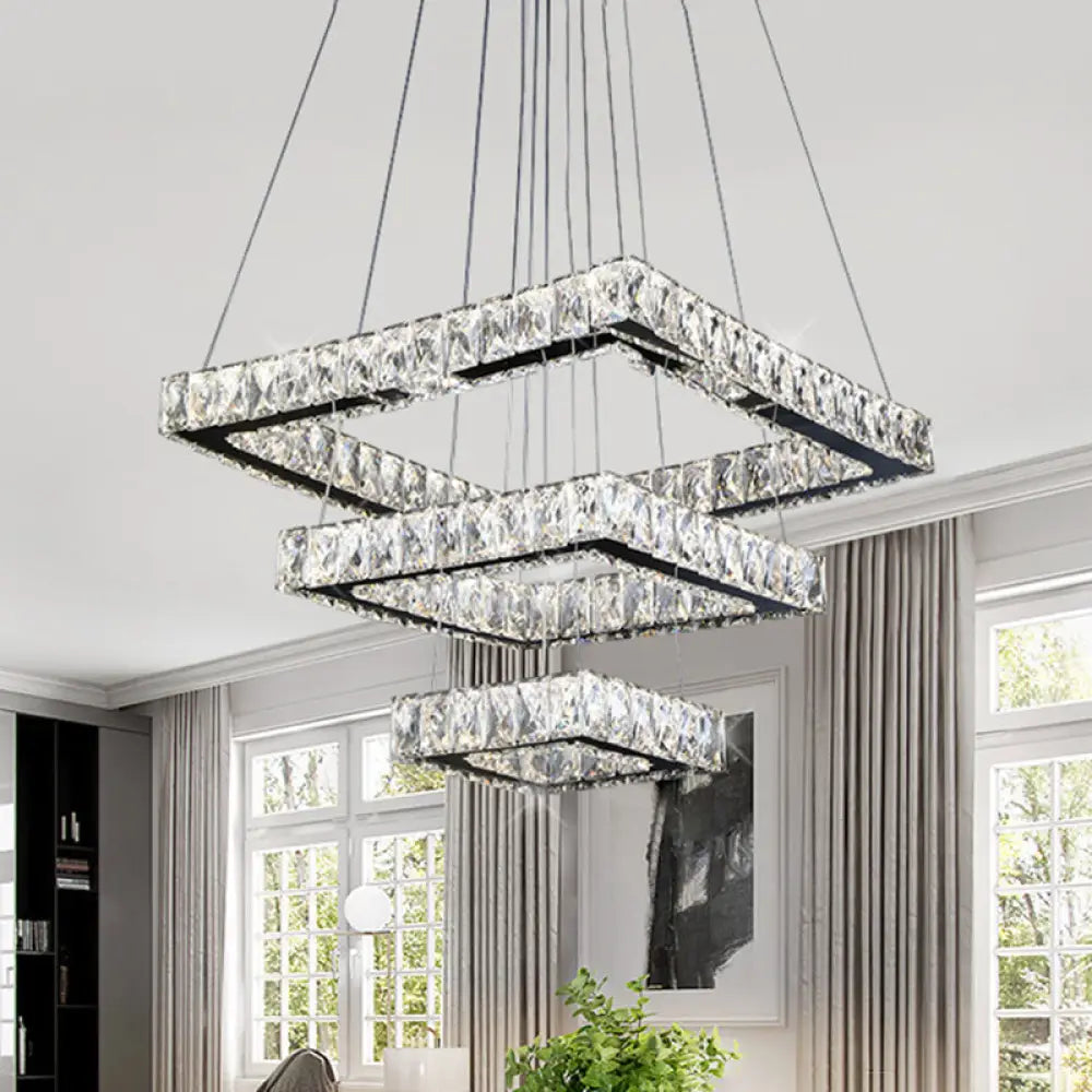 Minimalist Led Black Crystal Ceiling Chandelier Pendant Light Fixture