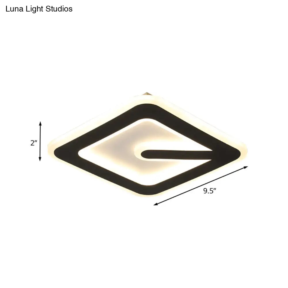 Minimalist Led Black Flush Ceiling Light With Acrylic Rhombus Design Perfect For Corridor Lighting