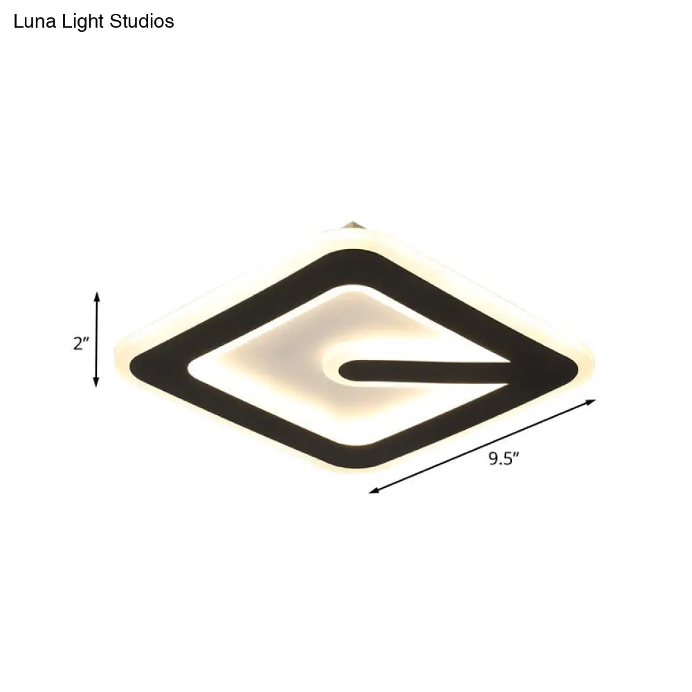 Minimalist Led Black Flush Ceiling Light With Acrylic Rhombus Design – Perfect For Corridor Lighting