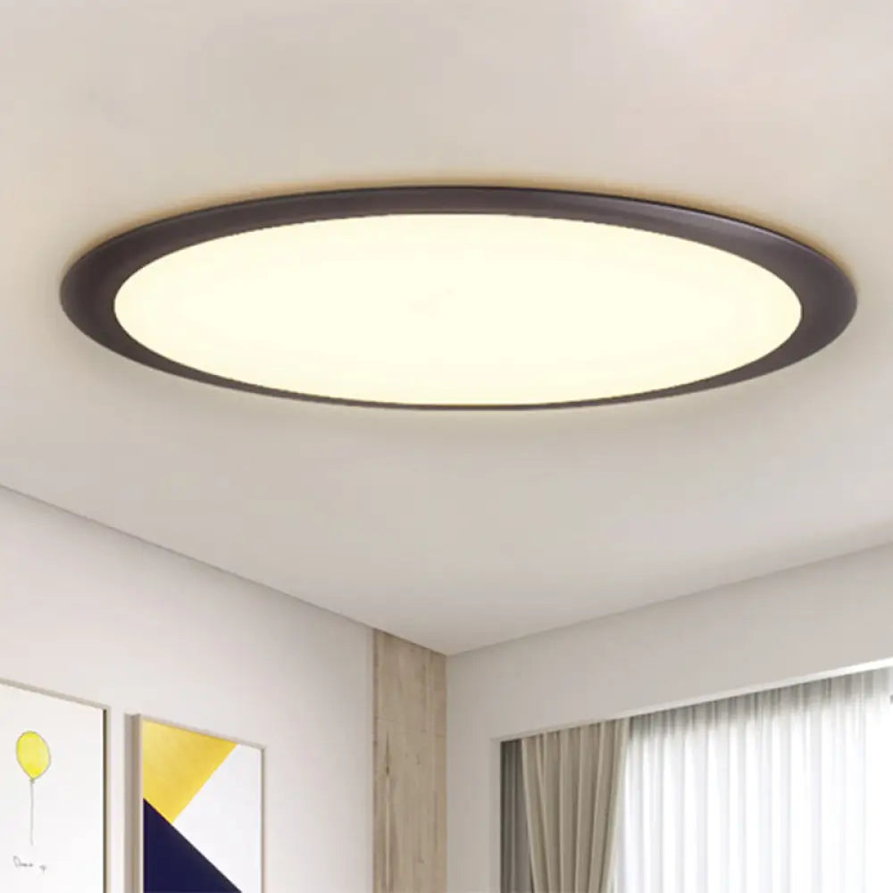 Minimalist Led Black Flush Ceiling Light With Metallic Round Mount White/Warm Options