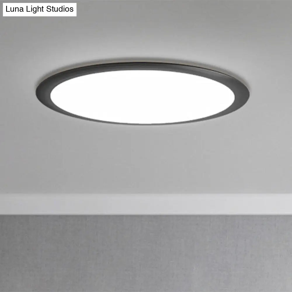Minimalist Led Black Flush Ceiling Light With Metallic Round Mount White/Warm Options