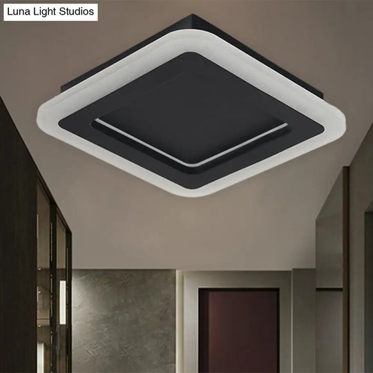 Minimalist Led Black Flushmount Light - Square Metal Ceiling Lamp For Hallway With White/Warm