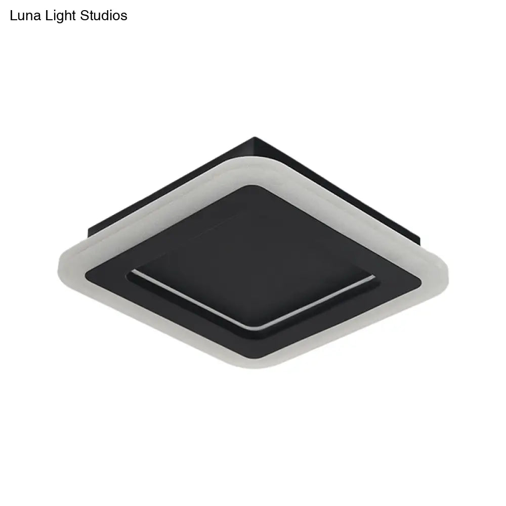 Minimalist Led Black Flushmount Light - Square Metal Ceiling Lamp For Hallway With White/Warm