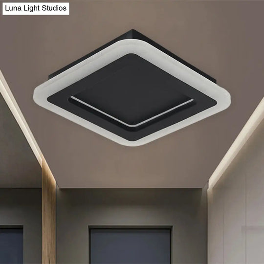 Minimalist Led Black Flushmount Light - Square Metal Ceiling Lamp For Hallway With White/Warm