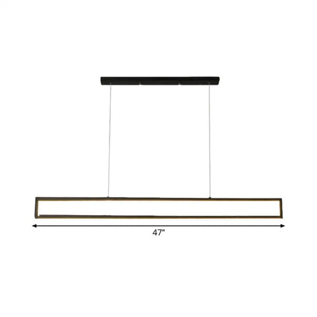 Minimalist Led Black Pendant Lamp With Rectangle Frame Iron Island Fixture In Warm/White Light