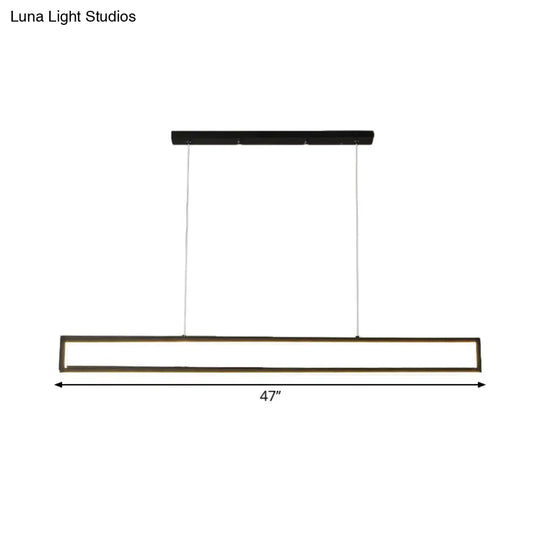 Minimalist Led Black Pendant Lamp With Rectangle Frame Iron Island Fixture In Warm/White Light