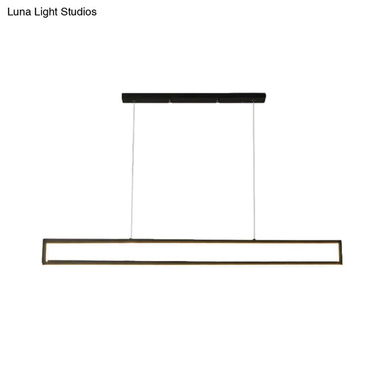 Minimalist Led Black Pendant Lamp With Rectangle Frame Iron Island Fixture In Warm/White Light