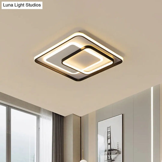 Minimalist Led Ceiling Lamp In Black - Triple-Round/Square/Rectangle Flush Mount Light With Acrylic