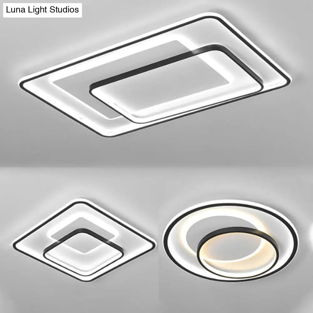 Minimalist Led Ceiling Lamp In Black - Triple-Round/Square/Rectangle Flush Mount Light With Acrylic