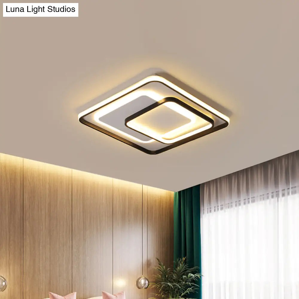 Minimalist Led Ceiling Lamp In Black - Triple-Round/Square/Rectangle Flush Mount Light With Acrylic