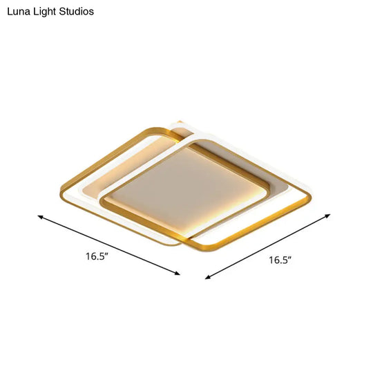 Minimalist Led Ceiling Lamp In Gold: Double Square/Rectangle Flush Mount | Warm & White Light