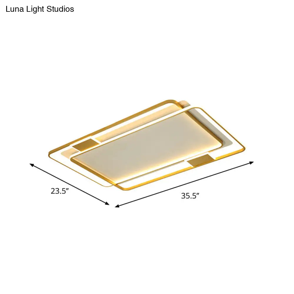 Minimalist Led Ceiling Lamp In Gold: Double Square/Rectangle Flush Mount | Warm & White Light