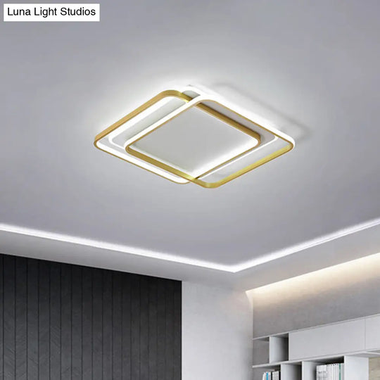 Minimalist Led Ceiling Lamp In Gold: Double Square/Rectangle Flush Mount | Warm & White Light Gold /