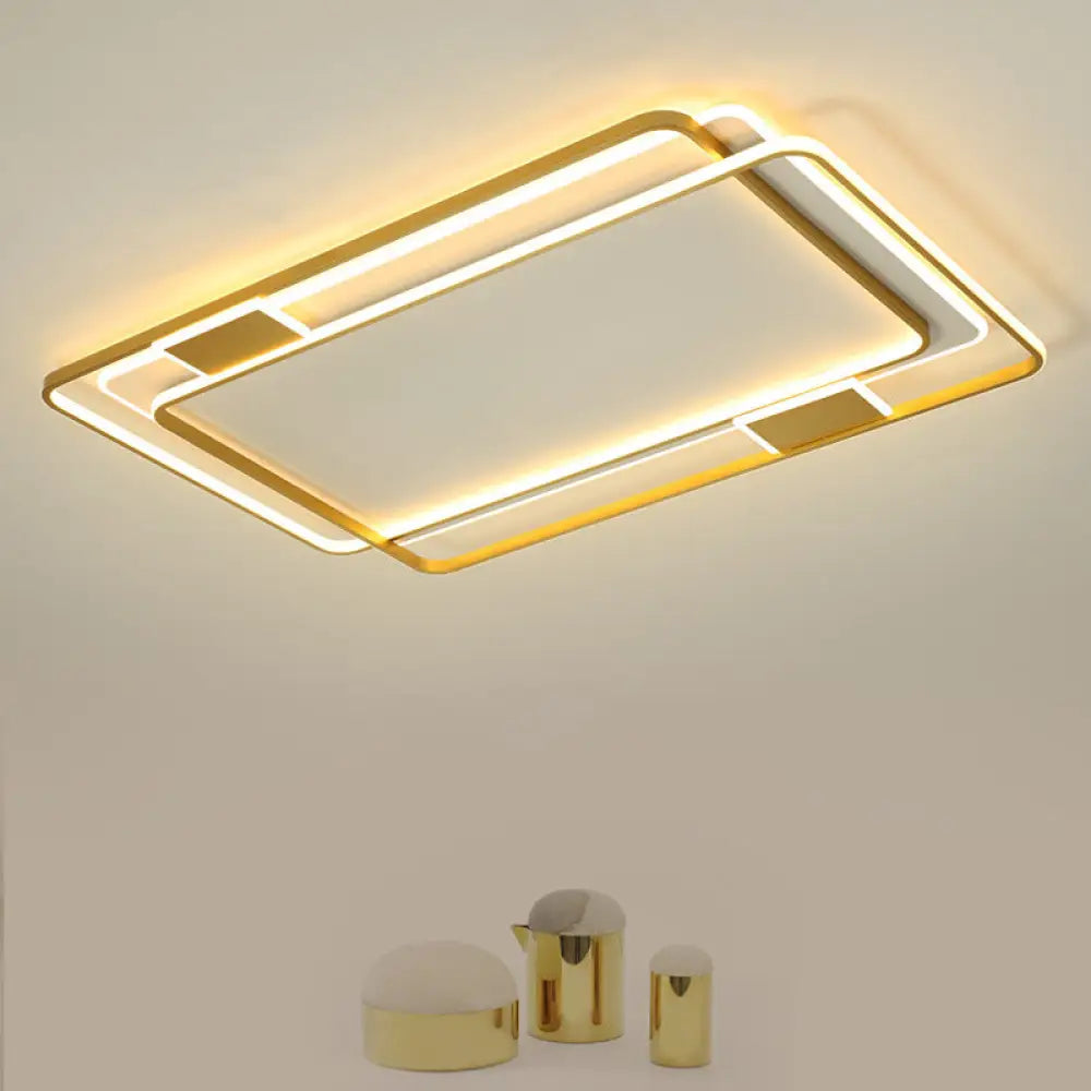 Minimalist Led Ceiling Lamp In Gold: Double Square/Rectangle Flush Mount | Warm & White Light Gold