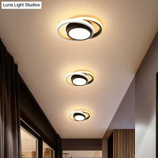 Minimalist Led Ceiling Light Black-White With Dual Circle Guard And Warm/White / Warm