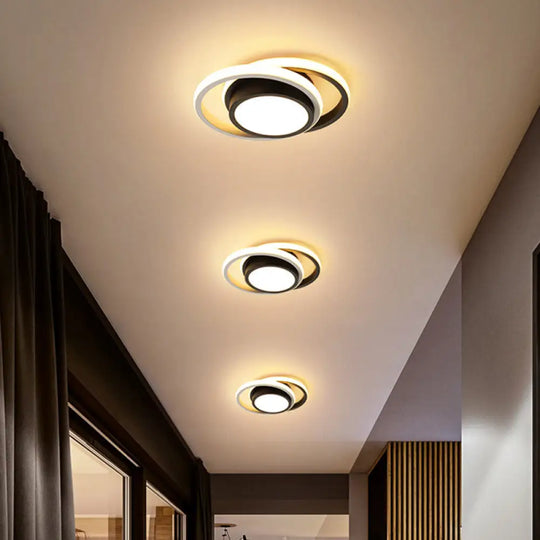 Minimalist Led Ceiling Light Black-White With Dual Circle Guard And Warm/White / Warm
